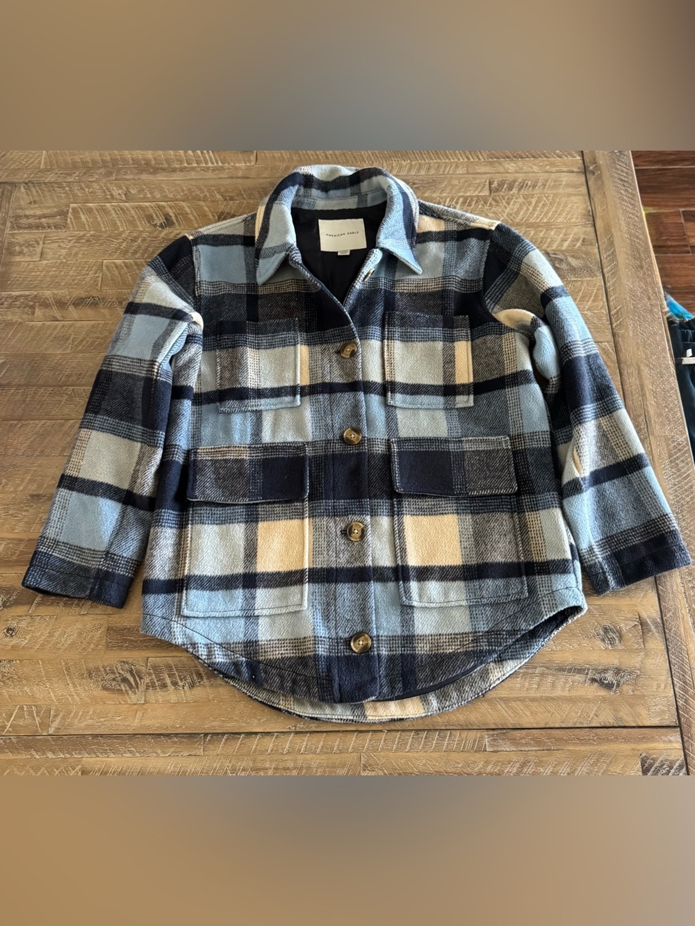 American Eagle Outfitters Blue Plaid Shacket Jacket - xs